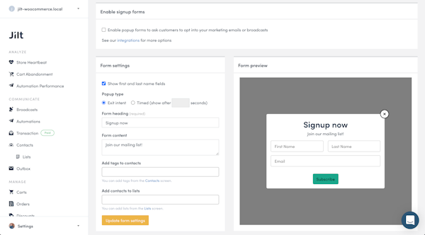 Jilt sign-up form