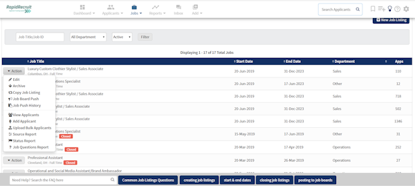 RapidRecruit job listings