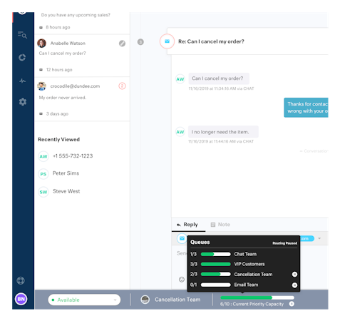 Kustomer agent routing screenshot