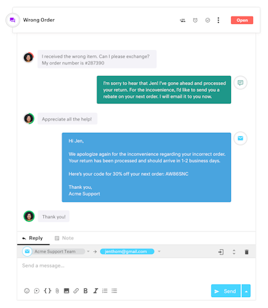Kustomer communication screenshot