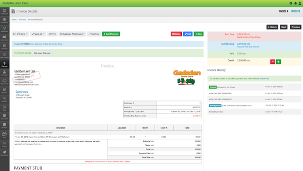 LawnPro invoice details