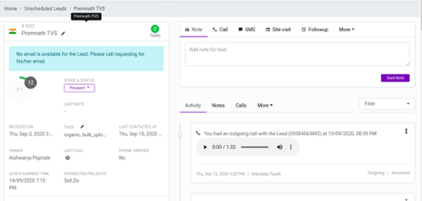 Sell.do Lead Details page