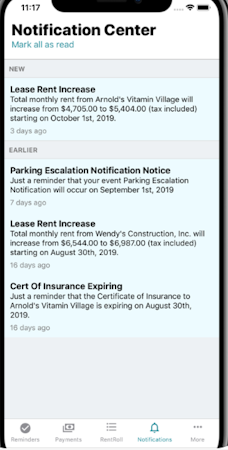 Leasecake notification center