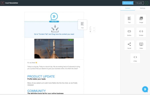 Customerly email template builder