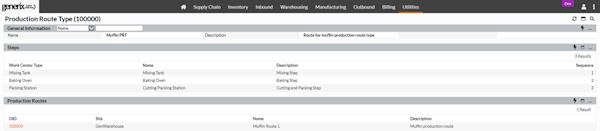 Production Route Steps, Work Centers Configuration
