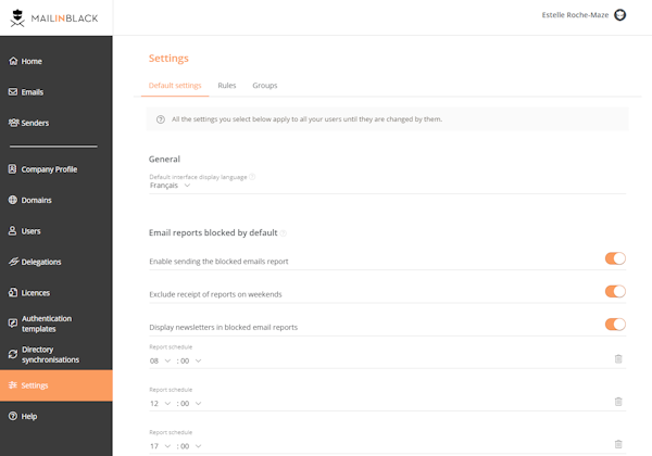 Mailinblack security settings