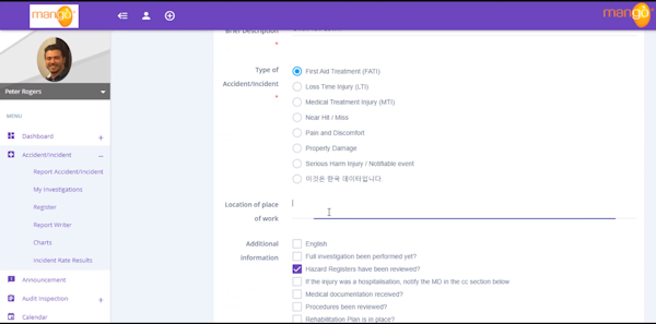 Mango QHSE incident management screenshot