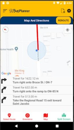 BusPlanner map and directions