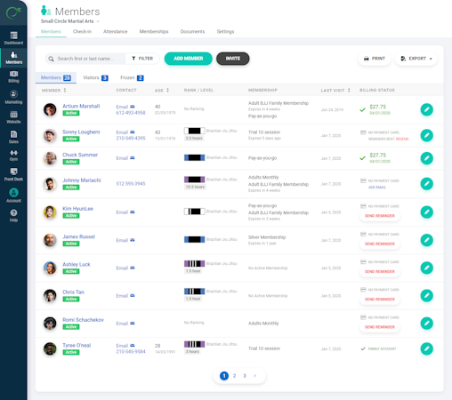 Martial Arts on Rails member list screenshot