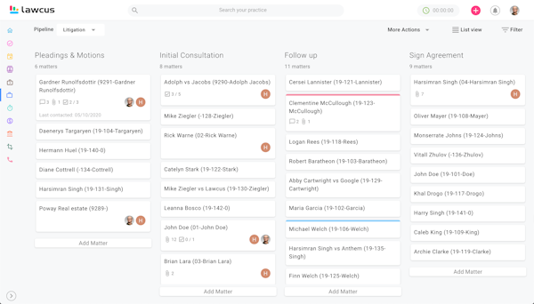 Lawcus matter dashboard