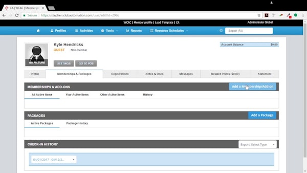 Club Automation member information screenshot