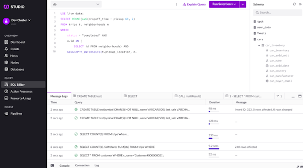 MemSQL SQL Editor