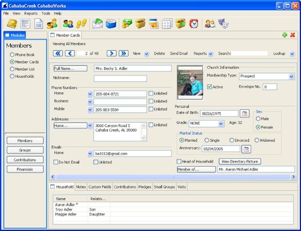 CahabaWorks Church Software member card