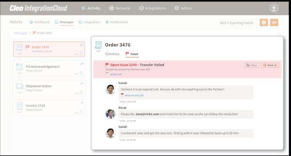 Cleo Integration Cloud messages