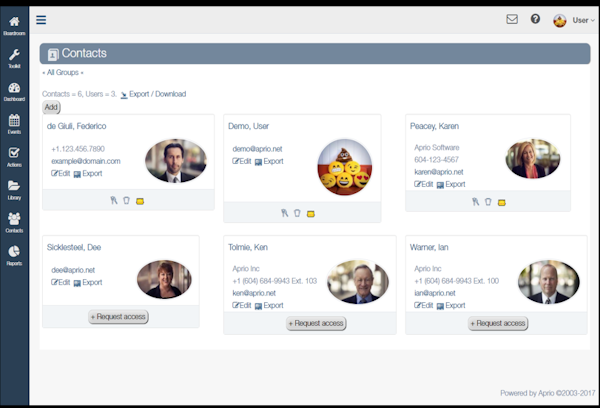Aprio mobile contacts view