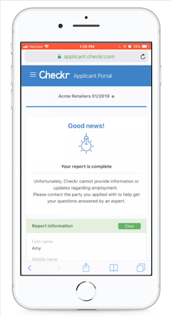 Checkr portal results screenshot