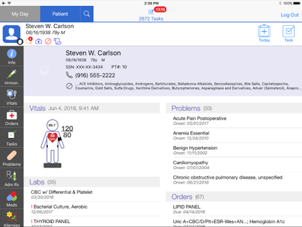 Mobile EHR patient chart