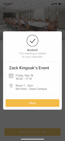 Mobile room booking confirmation