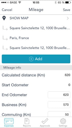 MobileXpense mileage tracker screenshot