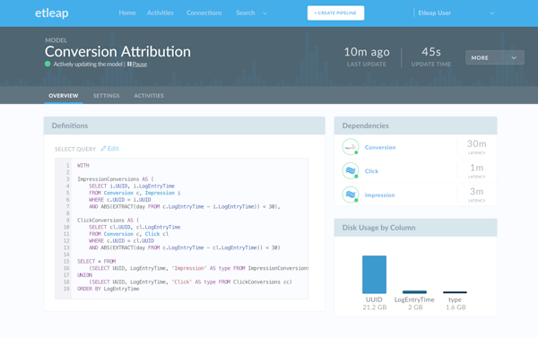 Etleap model overview screenshot