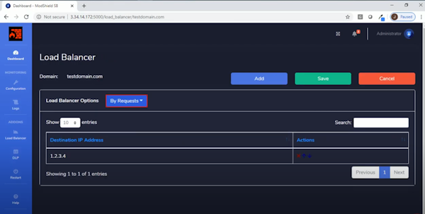 Modshield SB load balancer configuration