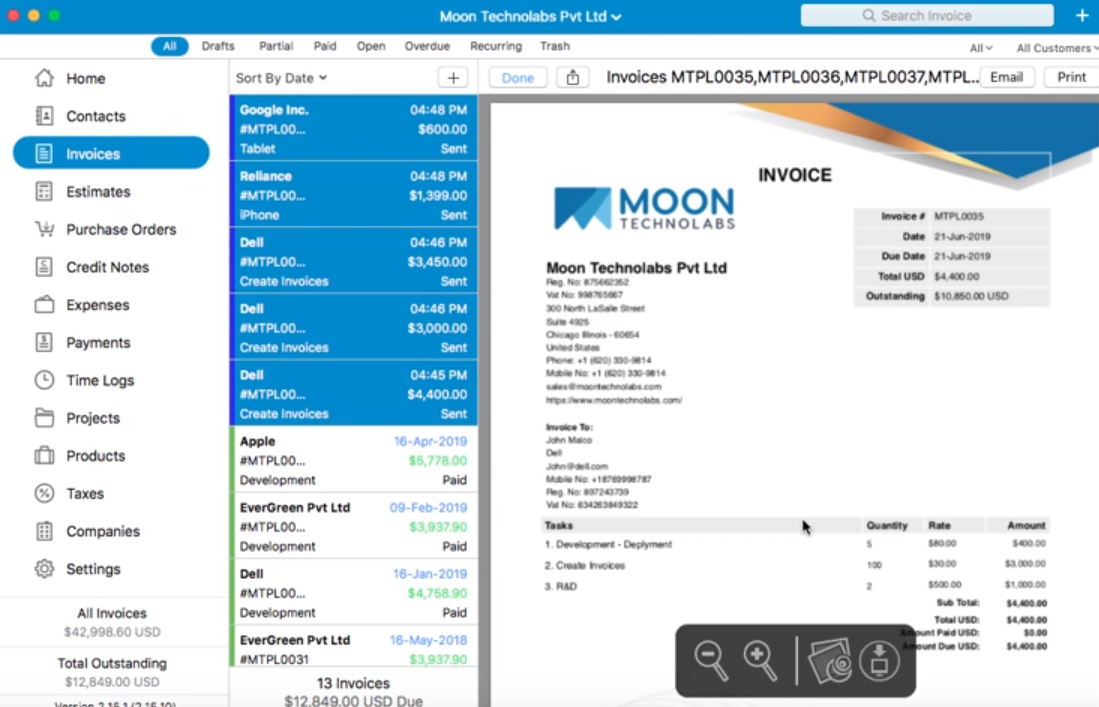 moon invoice software
