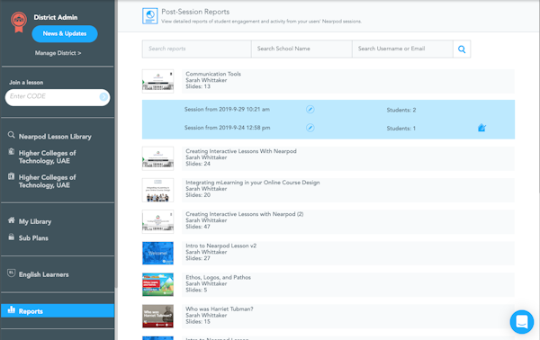 Nearpod post-session reports