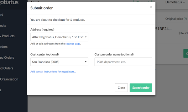 Negotiatus order submission
