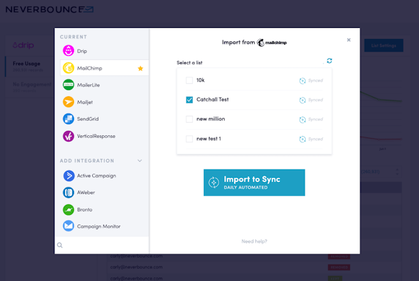 NeverBounce import from Mailchimp