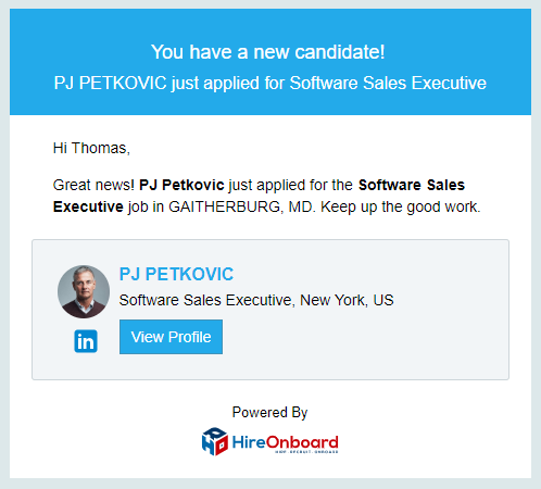 HireOnboard new candidate notification
