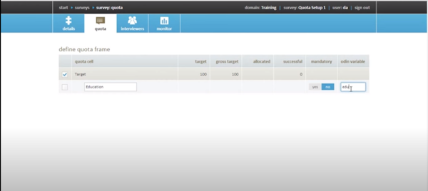 Nfield quota setup