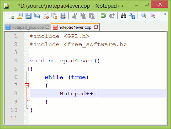 Notepad++ code editor