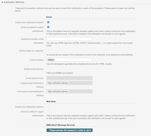 OTRS notification methods