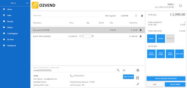 O2VEND POS sales