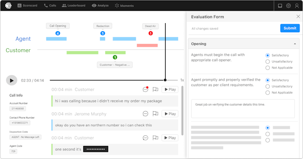Observe.AI call agent performance evaluation
