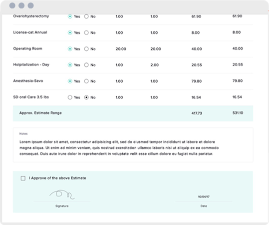 Onward Vet pricing estimate