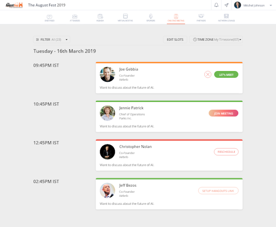 Hublio one-on-one meeting screen