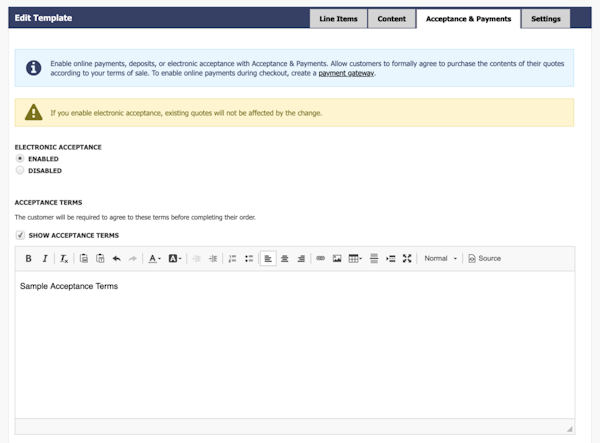 Quoter templates editing screenshot