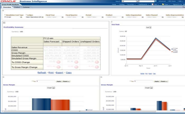 Oracle e-business suite gross profit analyzer screenshot