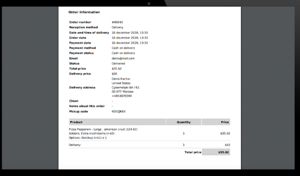 ord.to printed order summary