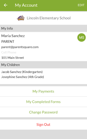 ParentSquare parent account information