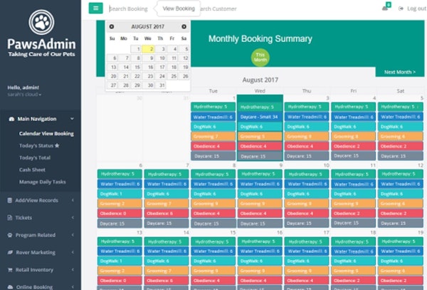 PawsAdmin monthly booking summary