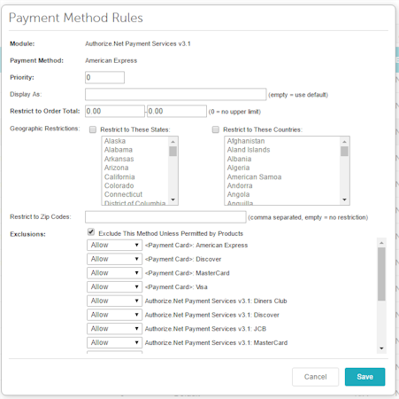 Payment method rules