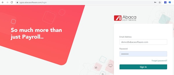 Abaca payroll login screenshot