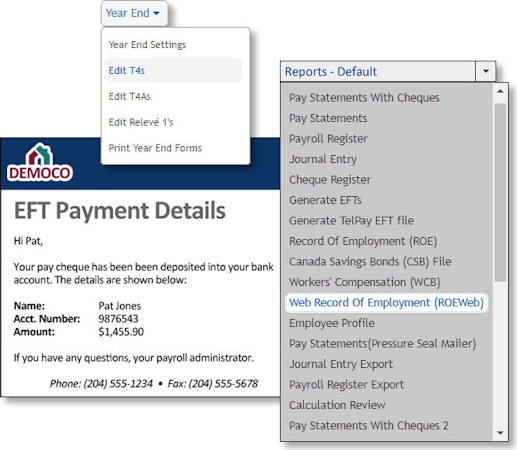 Payroll records of employment EFT