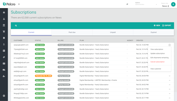 Pelcro subscriptions
