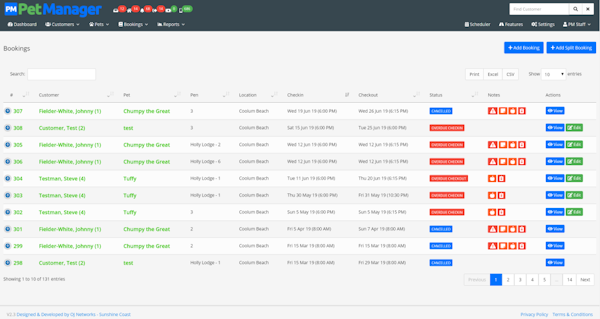Pet Manager bookings list