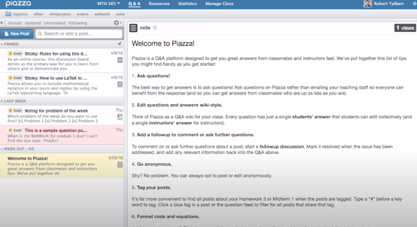 Piazza discussion forum