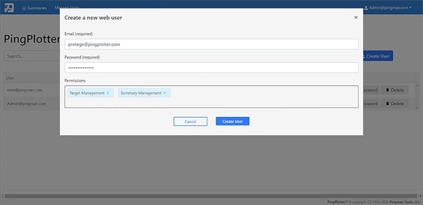 PingPlotter create new web user