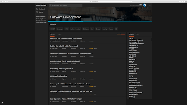 Pluralsight dashboard
